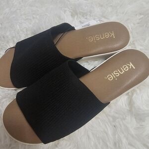 Kensie Black and Tan Slide Sandals